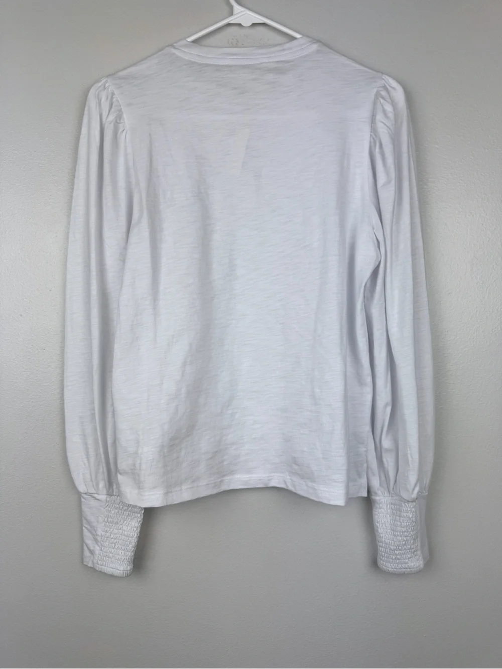 Madewell Soft Slub Jersey Cotton Smocked Long Sleeve Top White Size S NWT